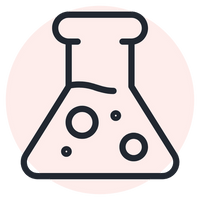 Icon of a beaker with bubbles on a light pink background