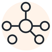 Network or connection icon with multiple circles and lines on a beige background
